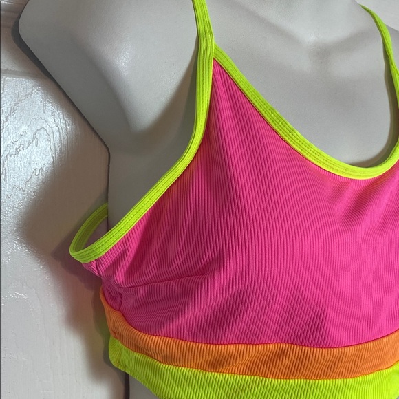 Neon Colorblock High-Waist Bikini Set - Pink & Orange - Picture 5 of 10